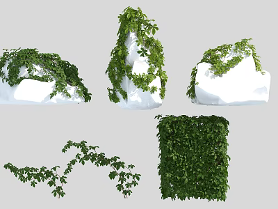 Green Decorative Vines In Various Forms With Branches Covering White Objects And Cubes 3d model
