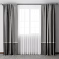 Elegant Gray Curtains With White Sheer Double Layer For Window Decoration 3d model