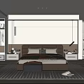 Modern Bedroom Interior Design With Brown Bed Glass Door Wardrobe Wooden Floor And Area Rug