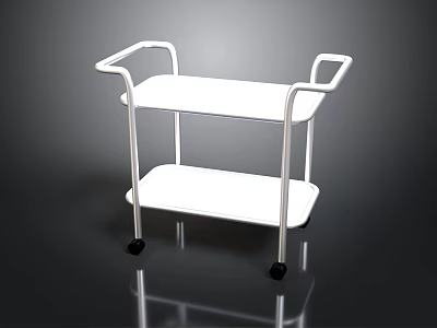 Two Tier White Utility Cart With Metal Frame And Rolling Casters 3d model