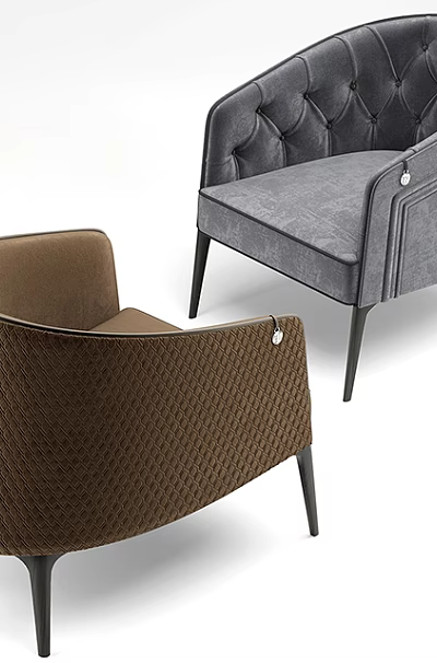 Modern Elegant Brown And Gray Tufted Armchairs With Slim Black Legs 3d model