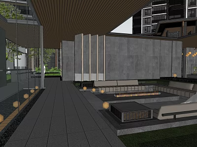 Modern Pergola Design With Wooden Ceiling Concrete Walls And Outdoor Seating 3d model