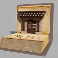Traditional Single Sofa Design With Wooden Door Roof Structure And Characters