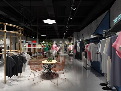 Modern Clothing Store Interior With Trendy Apparel Displays And Comfortable Seating Area 3d model