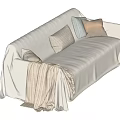 White Sectional Sofa With Striped Blanket And Decorative Pillows