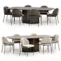 Modern Oval Dining Table Set With Wooden Top And Beige Upholstered Chairs