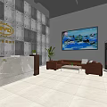 Modern Company Reception Area With BPO Logo Marble Counter And Office Furniture