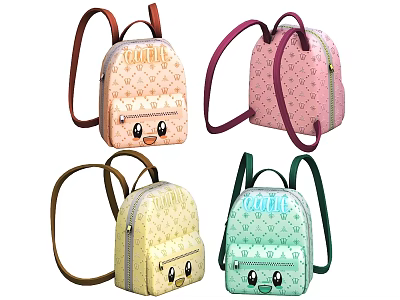 Colorful Coolkid Backpacks With Cute Cartoon Faces In Various Pastel Tones 3d model