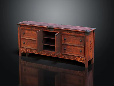 Dark Brown Traditional Wooden Storage Cabinet Featuring Drawers Carved Details And Elegant Leg Design 3d model