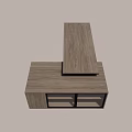 Modern Office Desk With Wooden Top Metal Frame And Wall Cabinet