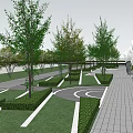 Park Landscape With Arranged Trees Curved Pathways Rest Benches And Green Lawn Areas