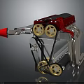 Mechanical Equipment With Red Nozzle Golden Gears Black Components And Silver Frame