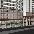 Traditional Chinese Commercial Building Exterior With Large Glass Windows And Stone Pillars