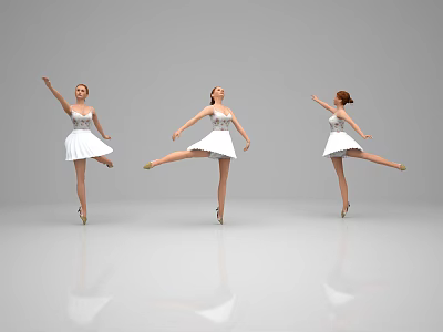 Three Women Dancing Ballet in White Dresses with Elegant Graceful Poses 3d model