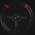 Sporty Black Steering Wheel With Red Accents And Carbon Fiber Trim Design
