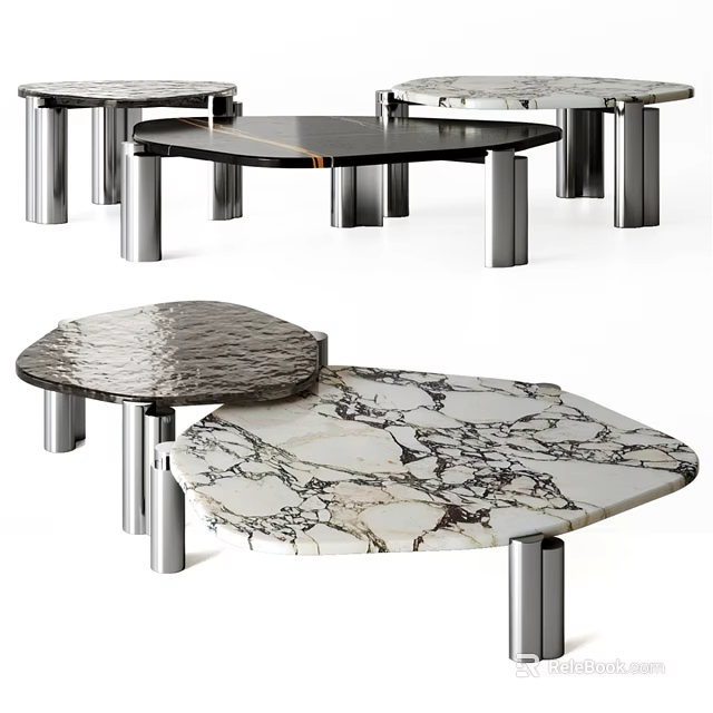 Modern Elegant Dining Table Designs With Marble Top And Metal Legs 3d model 
