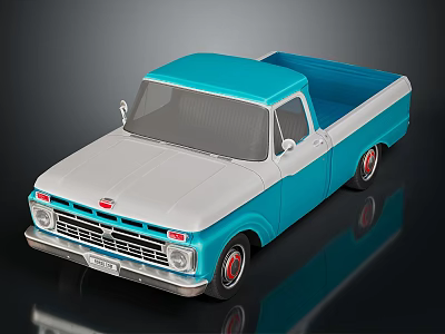Vintage Blue And White Pickup Truck With Classic Retro Design And Shiny Finish 3d model