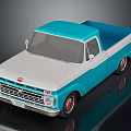 Vintage Blue And White Pickup Truck With Classic Retro Design And Shiny Finish