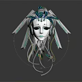 Futuristic Cybernetic Character Mask With Mechanical Blue Accents And Metallic Elements