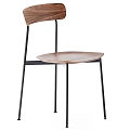 Modern Minimalist Dining Chairs With Wooden Seat Backrest And Black Metal Frame Design