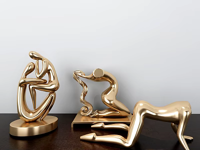 Golden Human Figure Decorative Sculpture Set for Modern Tabletop 3d model