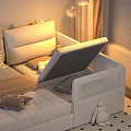 Stylish White Baby Crib With Adjustable Side Rail Plush Toys And Soft Pillows