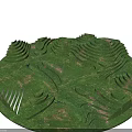 Circular Green Park Landscape With Undulating Spiral Terrain And Geometric Lawn Design