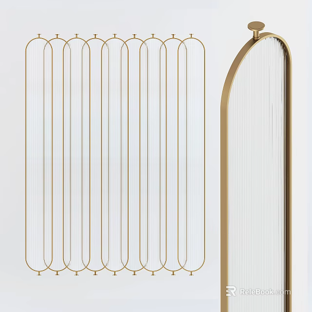 Modern Room Divider Design With Golden Metal Frame And Linear Structure For Interior Decoration 3d model 