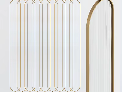 Modern Room Divider Design With Golden Metal Frame And Linear Structure For Interior Decoration 3d model