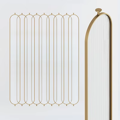 Modern Room Divider Design With Golden Metal Frame And Linear Structure For Interior Decoration 3d model