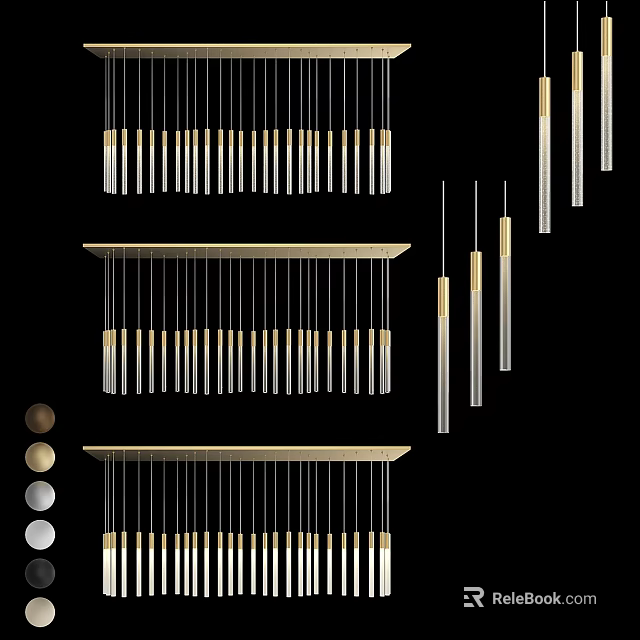 Modern Hanging Chandeliers Featuring Gold Silver Metal Strips And Pendant Design 3d model 