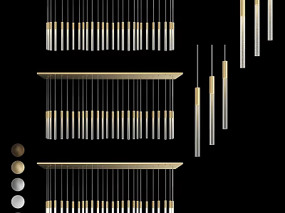 Modern Hanging Chandeliers Featuring Gold Silver Metal Strips And Pendant Design 3d model