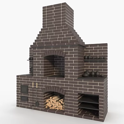 Brick Fireplace Structure With Firewood And Storage 3d model Brick Fireplace Structure With Firewood And Storage 3d model