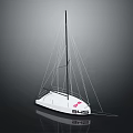 White Sailboat Model With Red Number 915 Mast Ropes And Dark Background Reflection