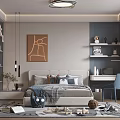 Modern Kids Room Interior With Bed Desk Chair Artwork And Playful Toys On Rug