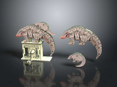Three Armadillos Interacting With Conservation Data Device For Wildlife Protection 3d model