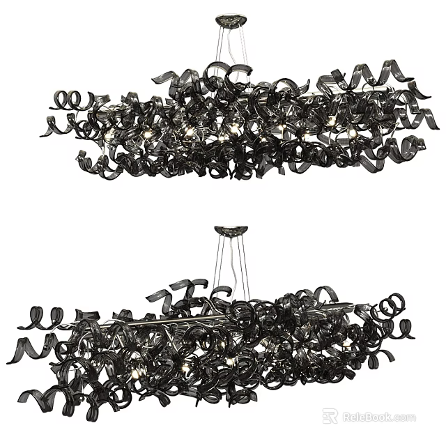 Unique Artistic Black Metal Chandelier With Twisted Curved Design For Modern Interior Decor 3d model 