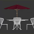 Outdoor Furniture Set With White Round Table Four White Mesh Chairs And Red Umbrella