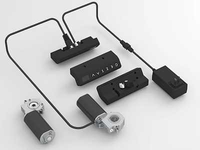 Industrial Equipment Components Including 12V Motors Connectors And Mounting Brackets 3d model