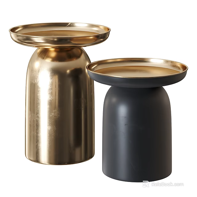 Modern Gold And Black Coffee Tables With Cylindrical Base And Round Tray Top 3d model 