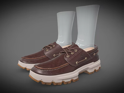 Brown Leather Casual Shoes With Lace Up Design White Brown Thick Sole On Model 3d model
