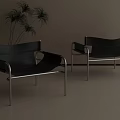 Modern Minimalist Black Leather Single Sofa With Sleek Stainless Steel Frame For Living Room Decor