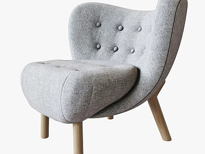 Modern Gray Single Sofa With Button Tufted Design And Wooden Legs 3d model