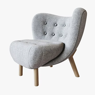 Modern Gray Single Sofa With Button Tufted Design And Wooden Legs 3d model