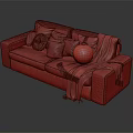 Modern Gray Double Sofa With Decorative Pillows And Cozy Throw Blanket 3d model