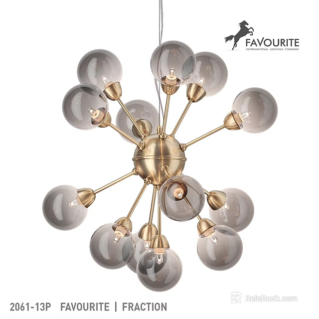 Modern Brass Chandelier with Multiple Spherical Glass Bulbs and Star Shaped Metal Frame 3d model 