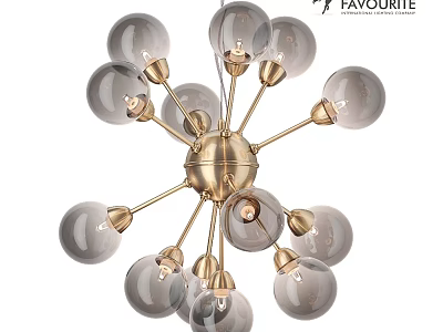 Modern Brass Chandelier with Multiple Spherical Glass Bulbs and Star Shaped Metal Frame 3d model