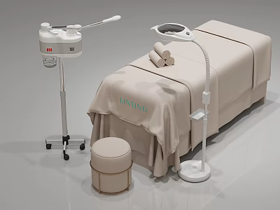 Beauty Treatment Setup With LIVING Bed Sheet Steamer Lamp And Stool 3d model