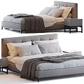Modern Minimalist Double Bed With Soft Pillows Cozy Blanket And Nightstand