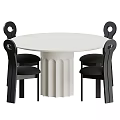 Modern Round Dining Table Set With Cylindrical Pedestal And Four Black Chairs 3d model